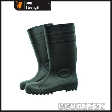 Black PVC Rain Boots with Steel Toecap (Sn1216)